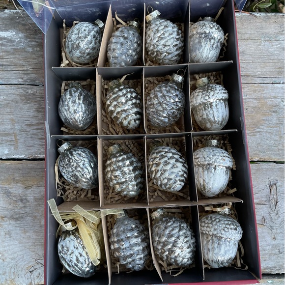 Martha Stewart Silver Mercury Glass Pinecone acorn Christmas Ornaments S… - Picture 1 of 9
